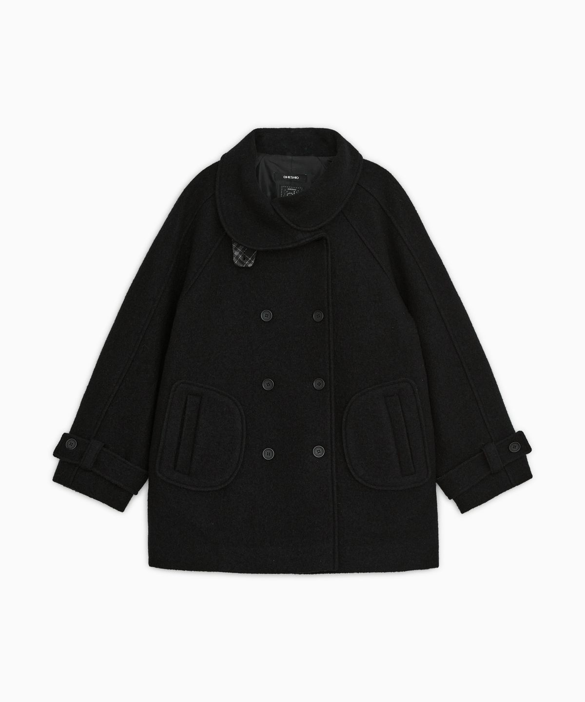 오헤시오(OHESHIO) CHECK LAYERED COLLAR DOUBLE WOOL COAT, BLACK