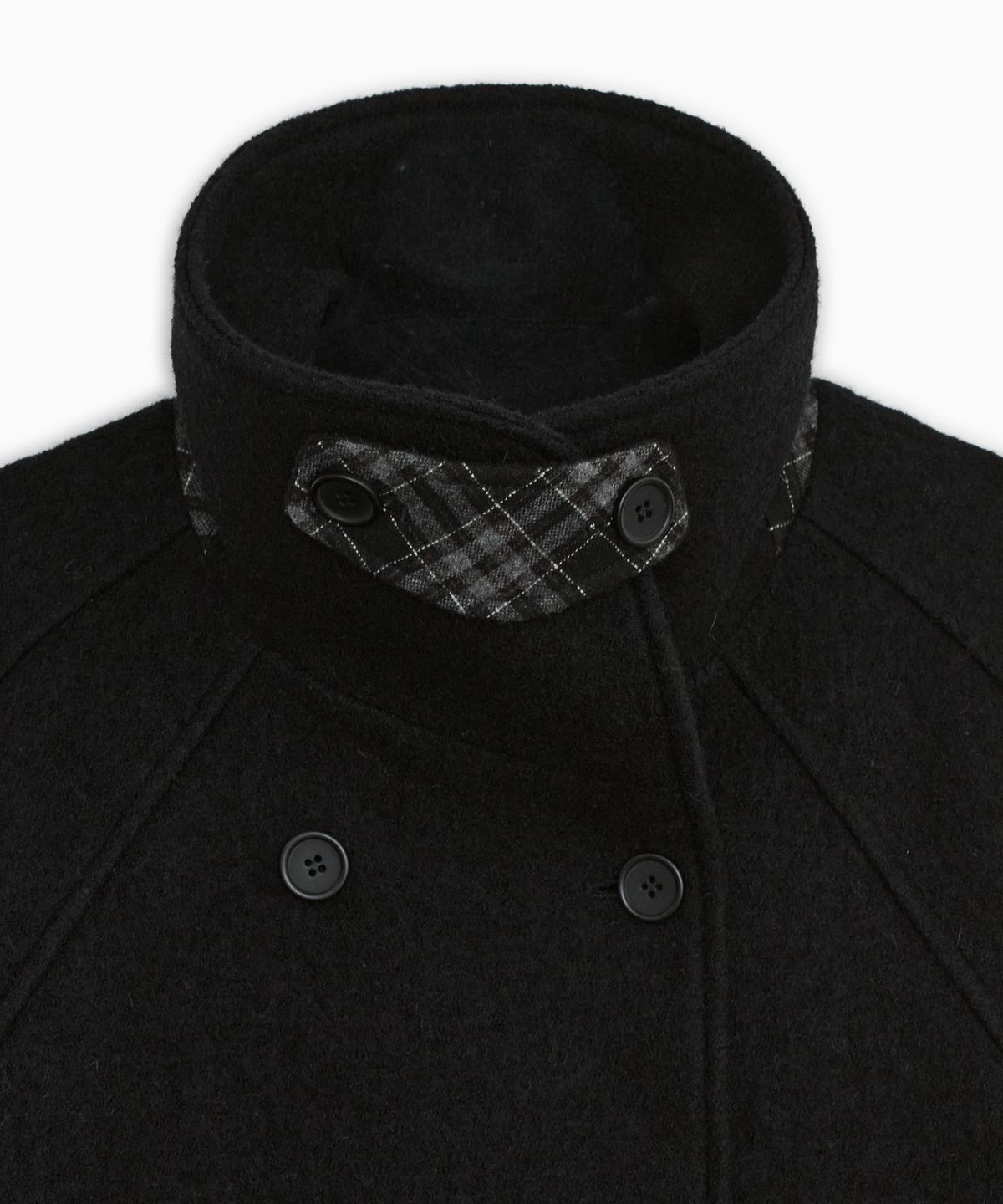 오헤시오(OHESHIO) CHECK LAYERED COLLAR DOUBLE WOOL COAT, BLACK