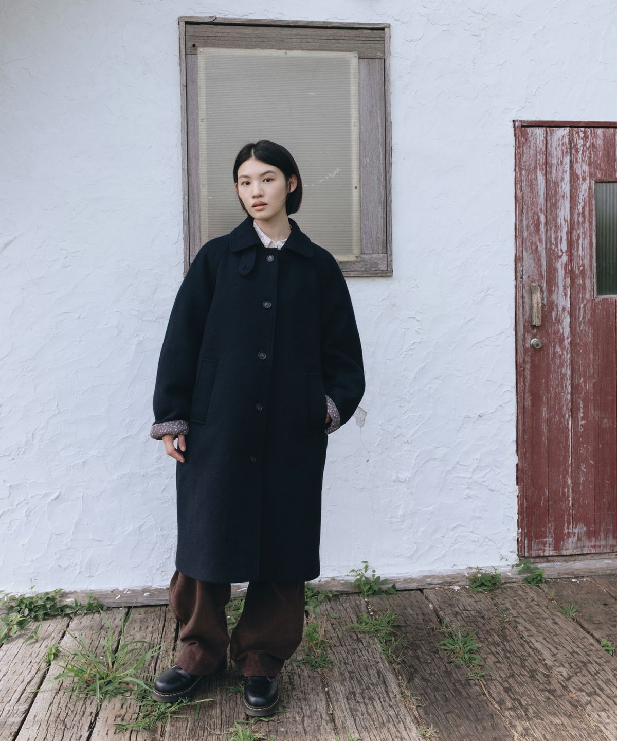 오헤시오(OHESHIO) FLORAL BALMACAAN LONG COAT, BLACK