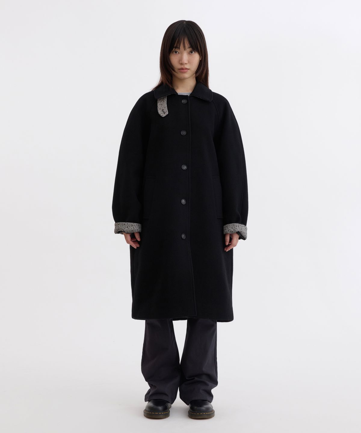 오헤시오(OHESHIO) FLORAL BALMACAAN LONG COAT, BLACK