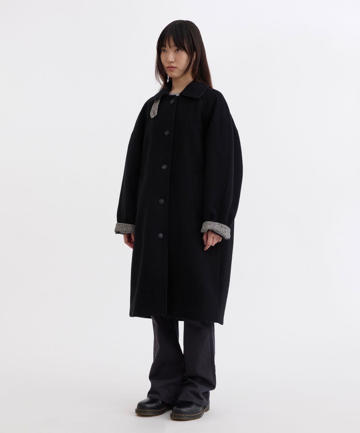오헤시오(OHESHIO) FLORAL BALMACAAN LONG COAT, BLACK