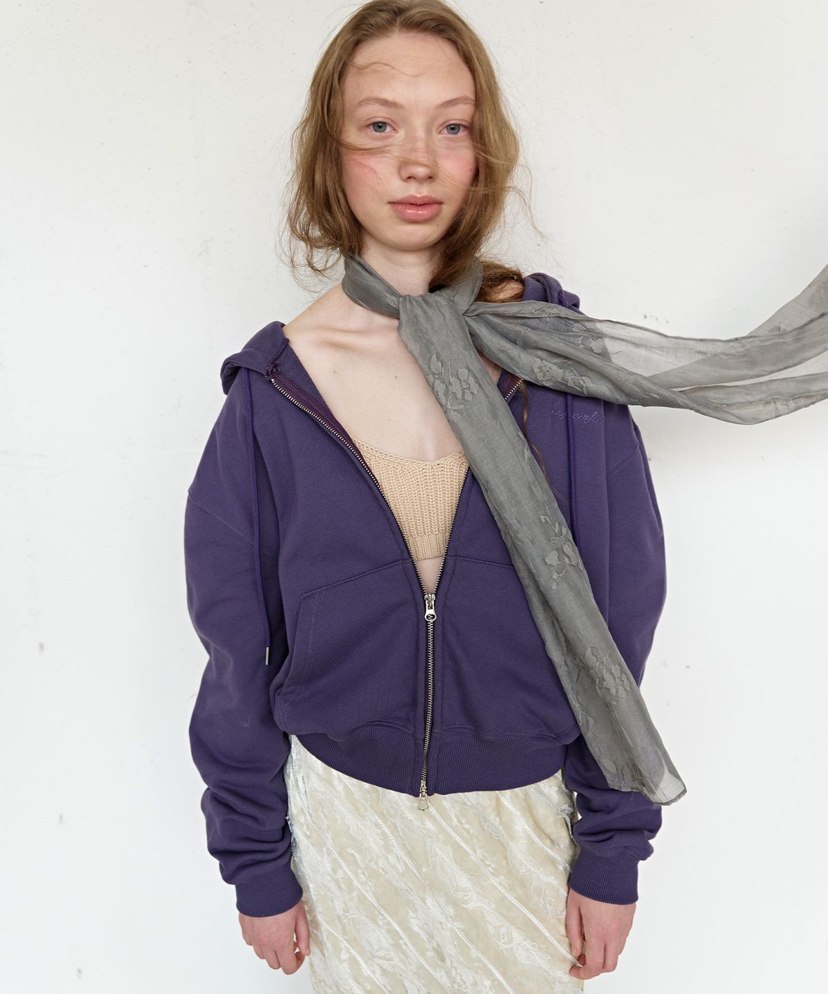 펀프롬펀(FUNFROMFUN) Floral Sheer Scarf, Grey