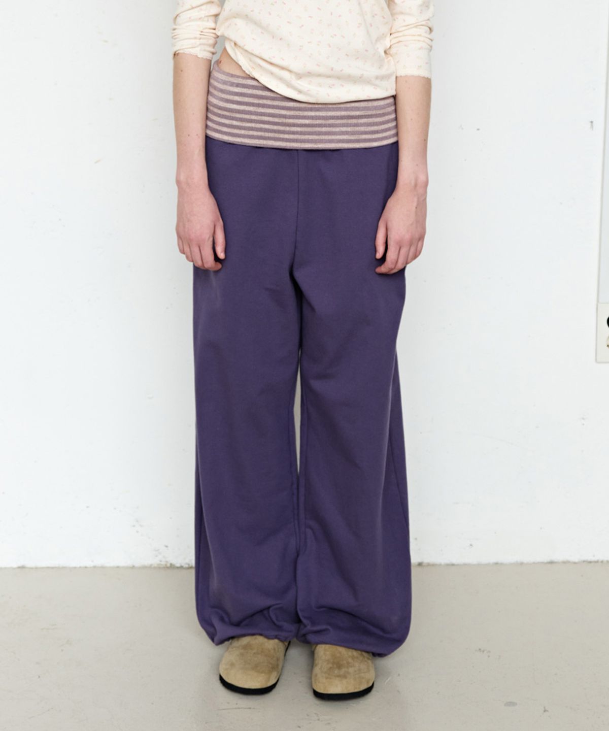 펀프롬펀(FUNFROMFUN) Folded Sweat Pants, Plum Smoothie