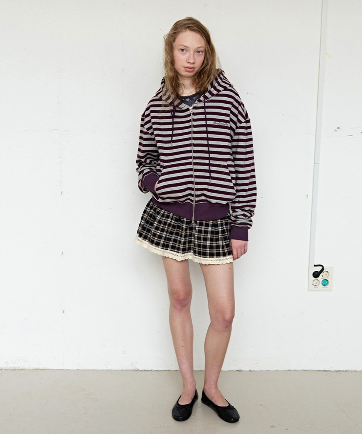 펀프롬펀(FUNFROMFUN) Folded Check Mini Skirt, Black