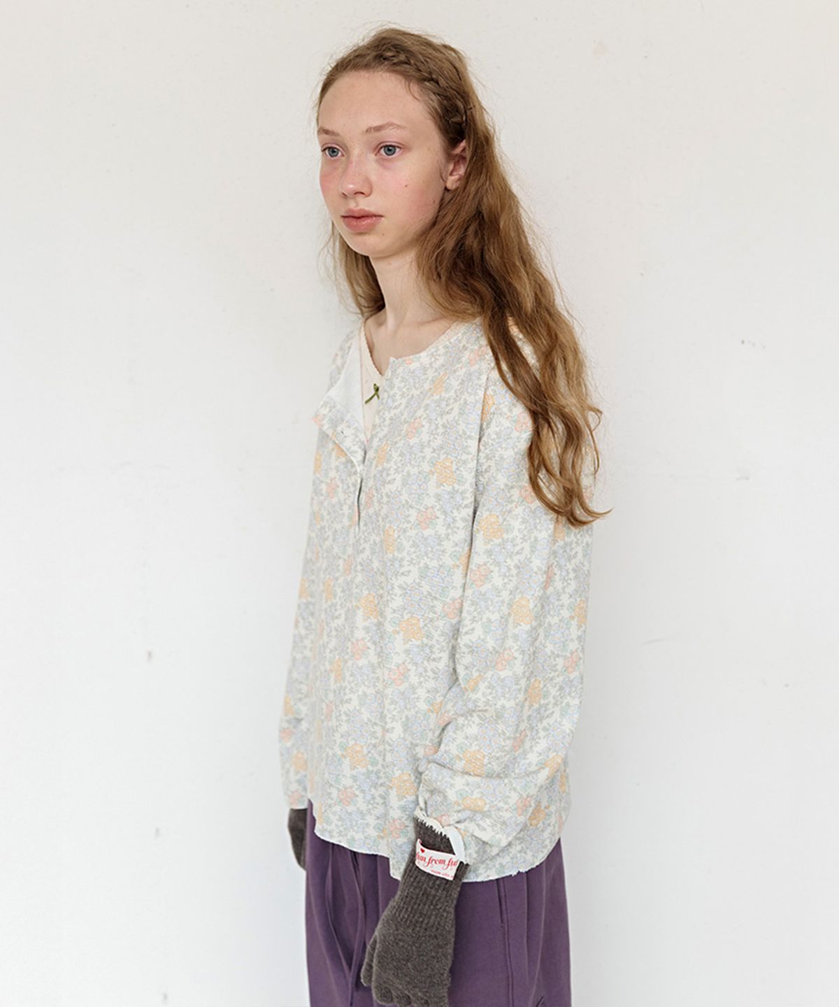 펀프롬펀(FUNFROMFUN) Rustic Waffle Henley Top, Dusty Blue
