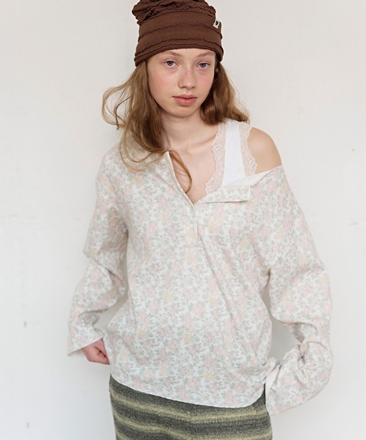 펀프롬펀(FUNFROMFUN) Rustic Waffle Henley Top, Cream