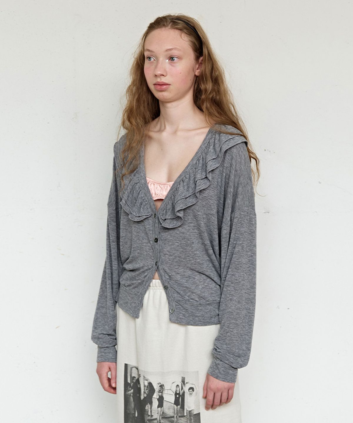 펀프롬펀(FUNFROMFUN) Moody Frill Cardigan, Melange Grey