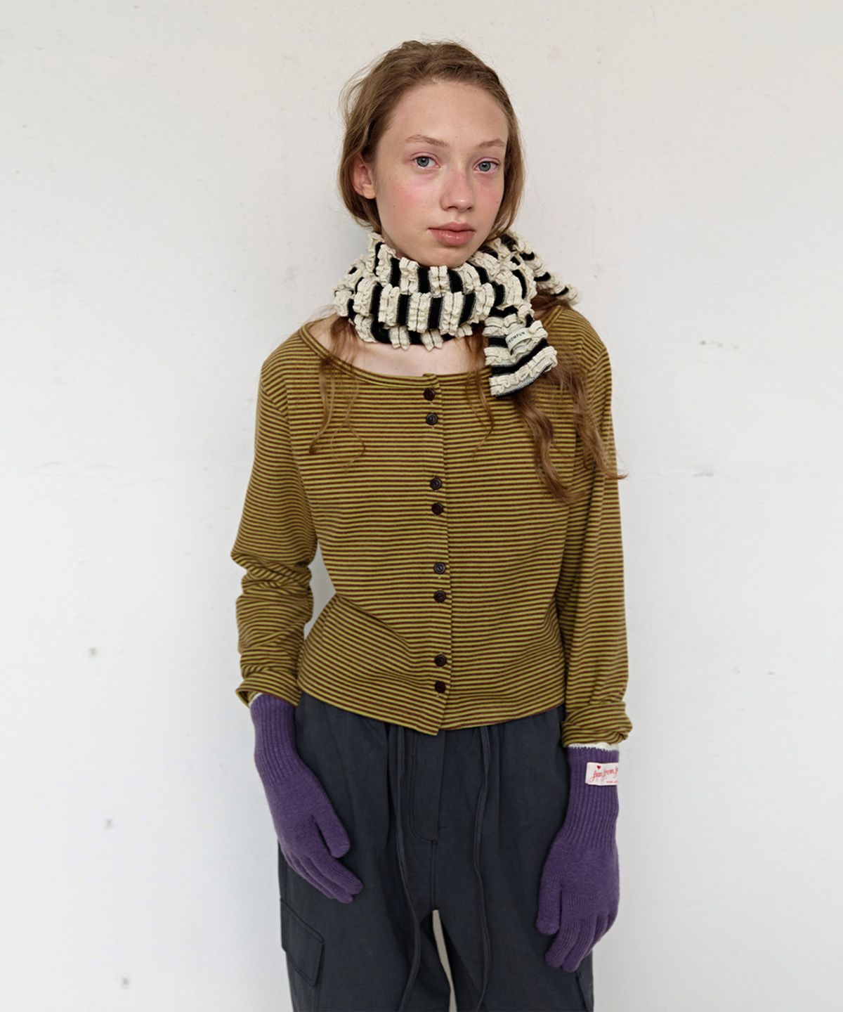 펀프롬펀(FUNFROMFUN) Boat Neck Cardigan, Pickle Green