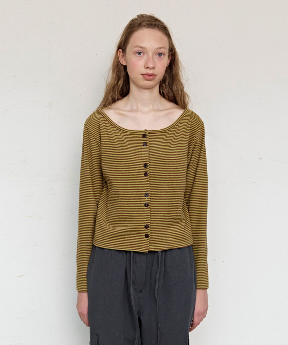 펀프롬펀(FUNFROMFUN) Boat Neck Cardigan, Pickle Green