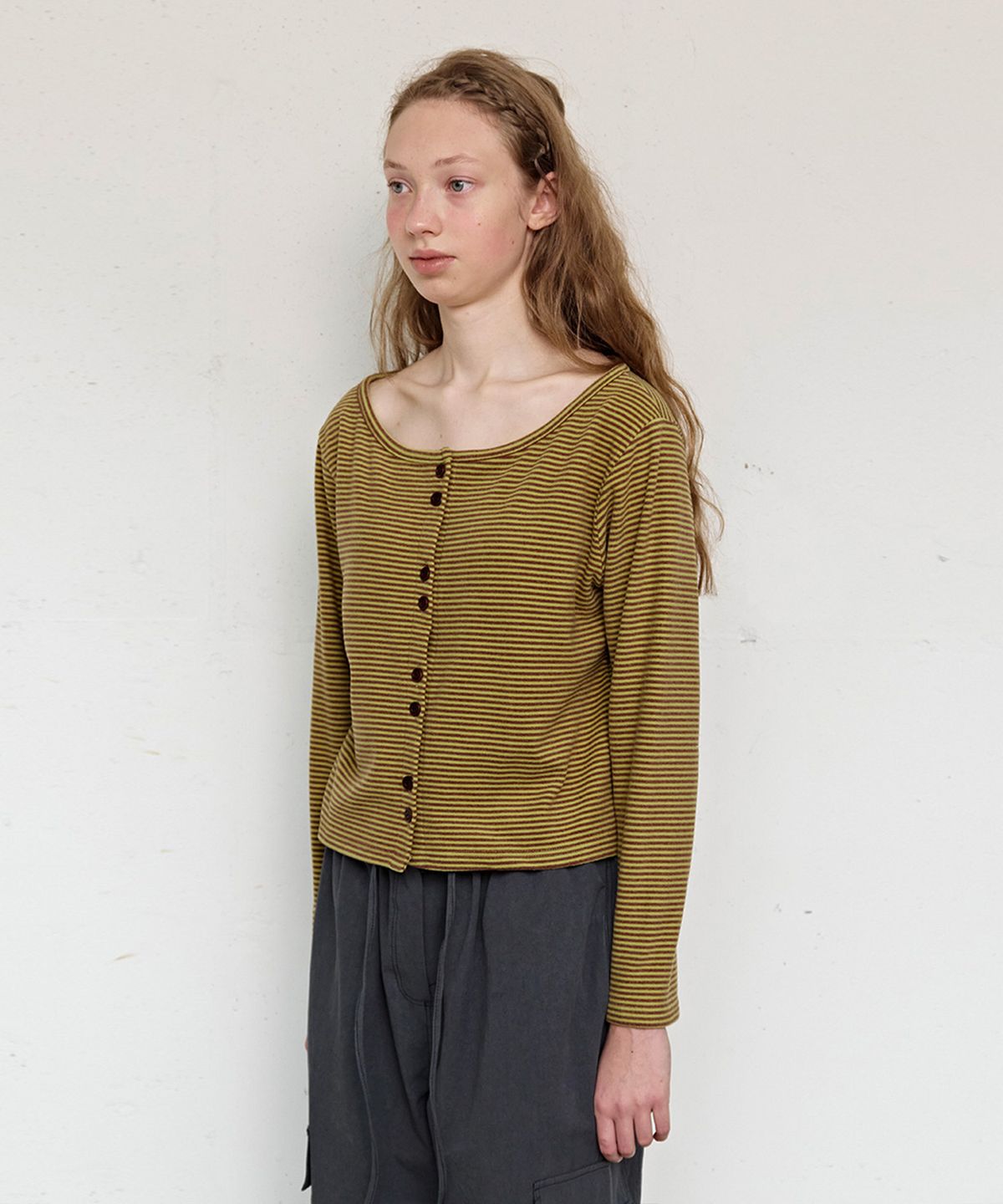 펀프롬펀(FUNFROMFUN) Boat Neck Cardigan, Pickle Green