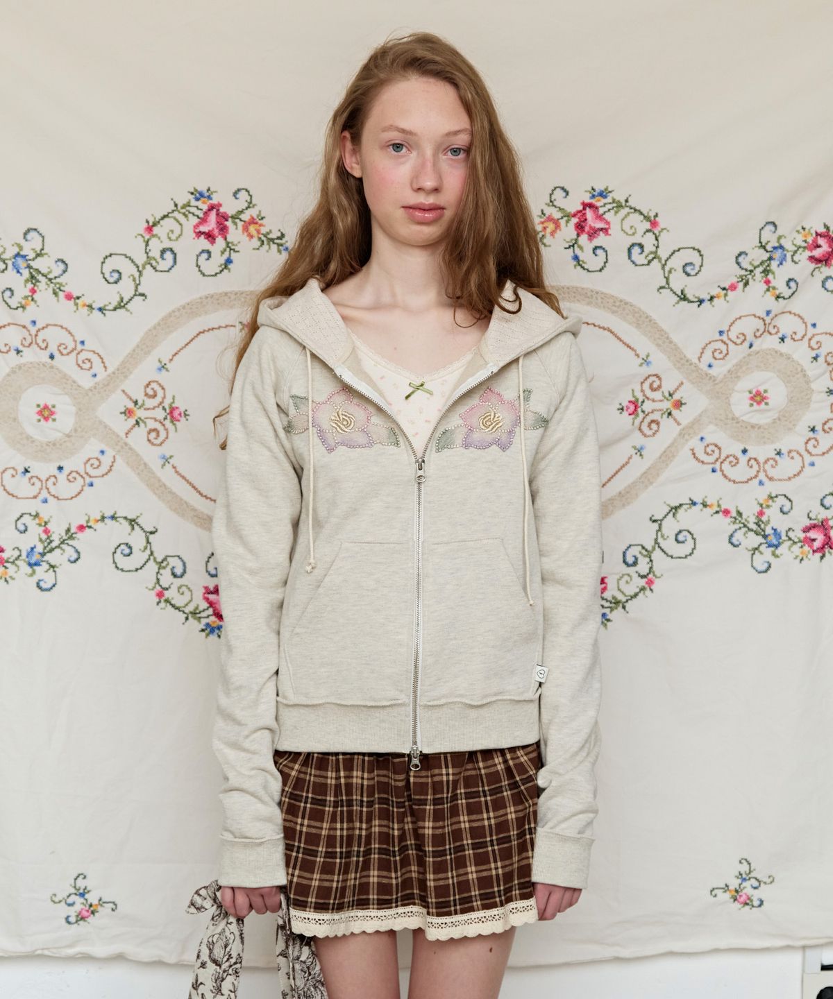 펀프롬펀(FUNFROMFUN) Applique Boho Hoodie, Oatmeal