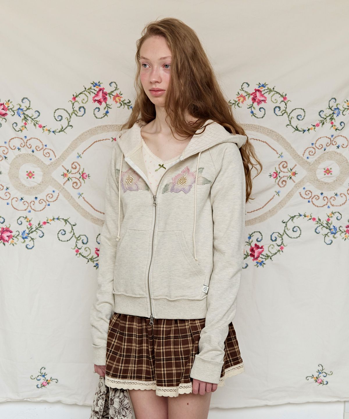 펀프롬펀(FUNFROMFUN) Applique Boho Hoodie, Oatmeal