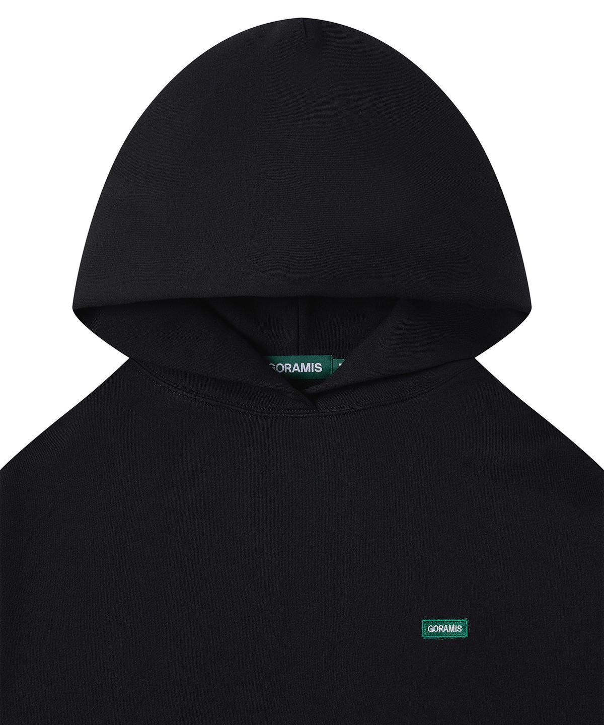 고라미스(GORAMIS) 퍽 더 루트 텍스트 후드티 [BLACK]