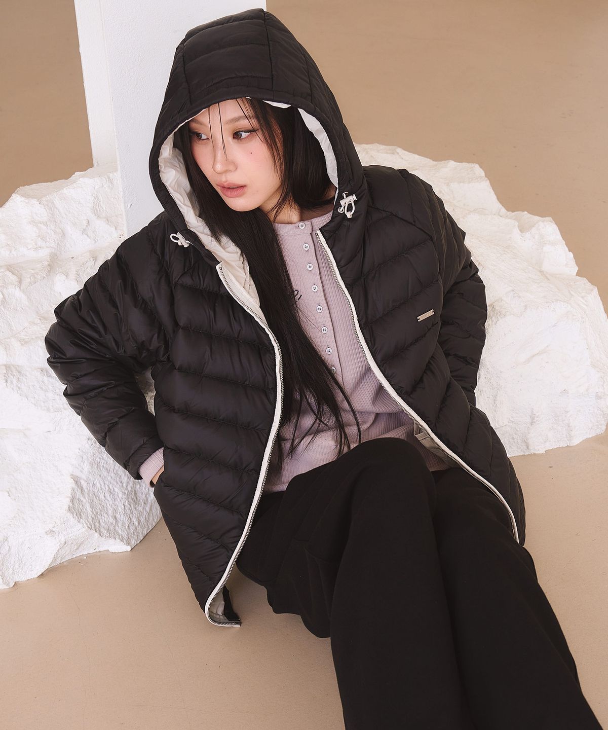 프렌다(PRENDA) BASIC HOODED LIGHT DOWN BLACK
