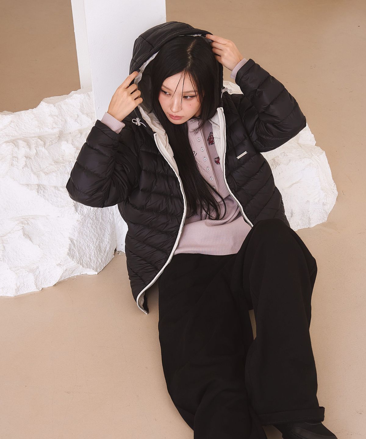 프렌다(PRENDA) BASIC HOODED LIGHT DOWN BLACK