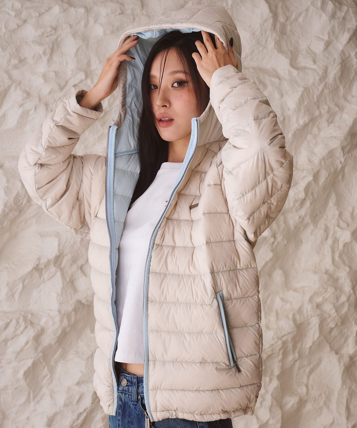 프렌다(PRENDA) BASIC HOODED LIGHT DOWN LIGHT GRAY