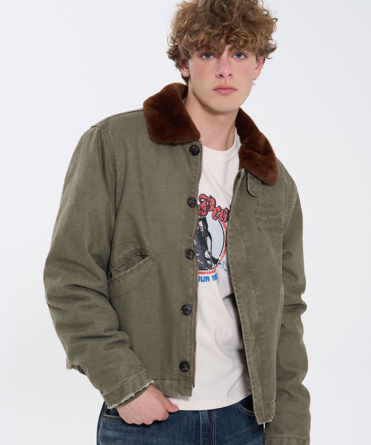 필프(PEALP) WASHED COTTON FUR COLLAR JACKET 71 (KHAKI)