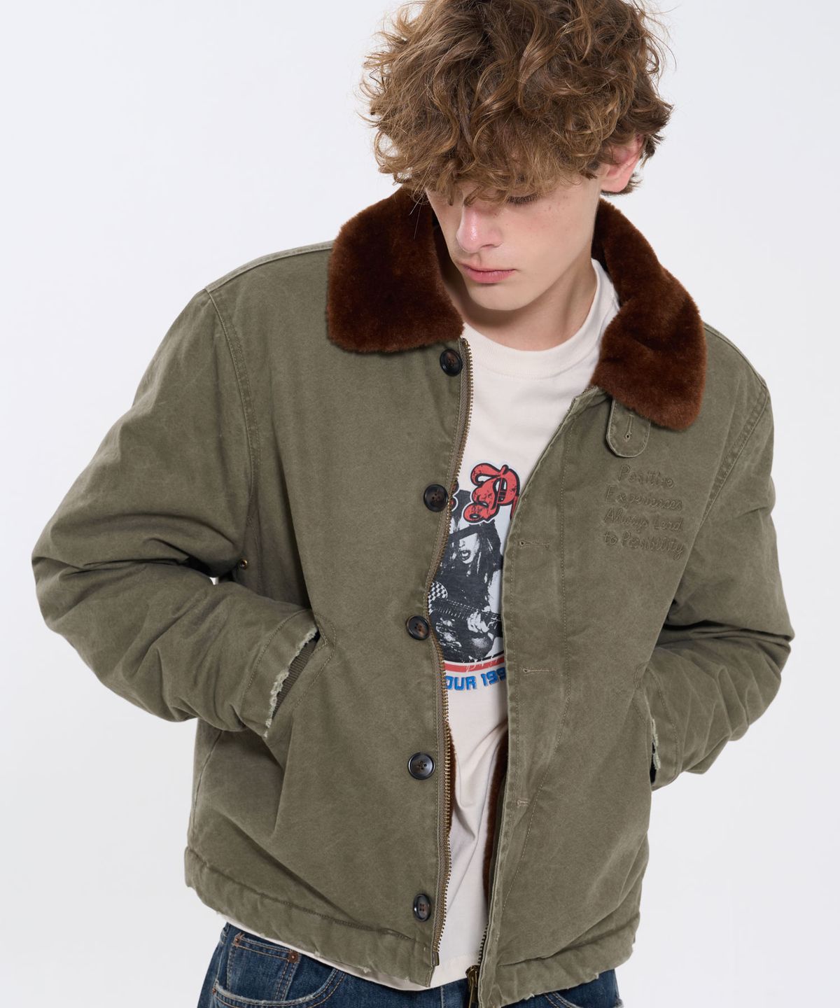 필프(PEALP) WASHED COTTON FUR COLLAR JACKET 71 (KHAKI)