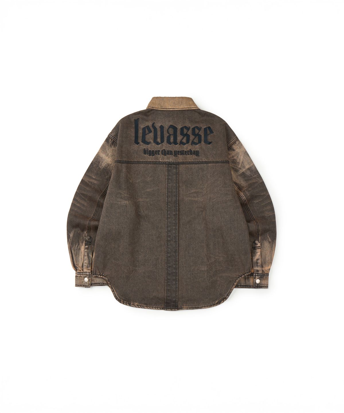 르바세(LEVASSE) Signature Lettering Denim Shirt Jacket_Mud Brown