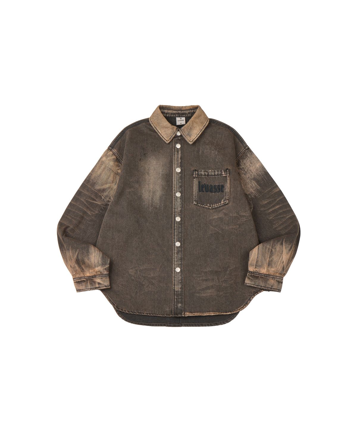 르바세(LEVASSE) Signature Lettering Denim Shirt Jacket_Mud Brown