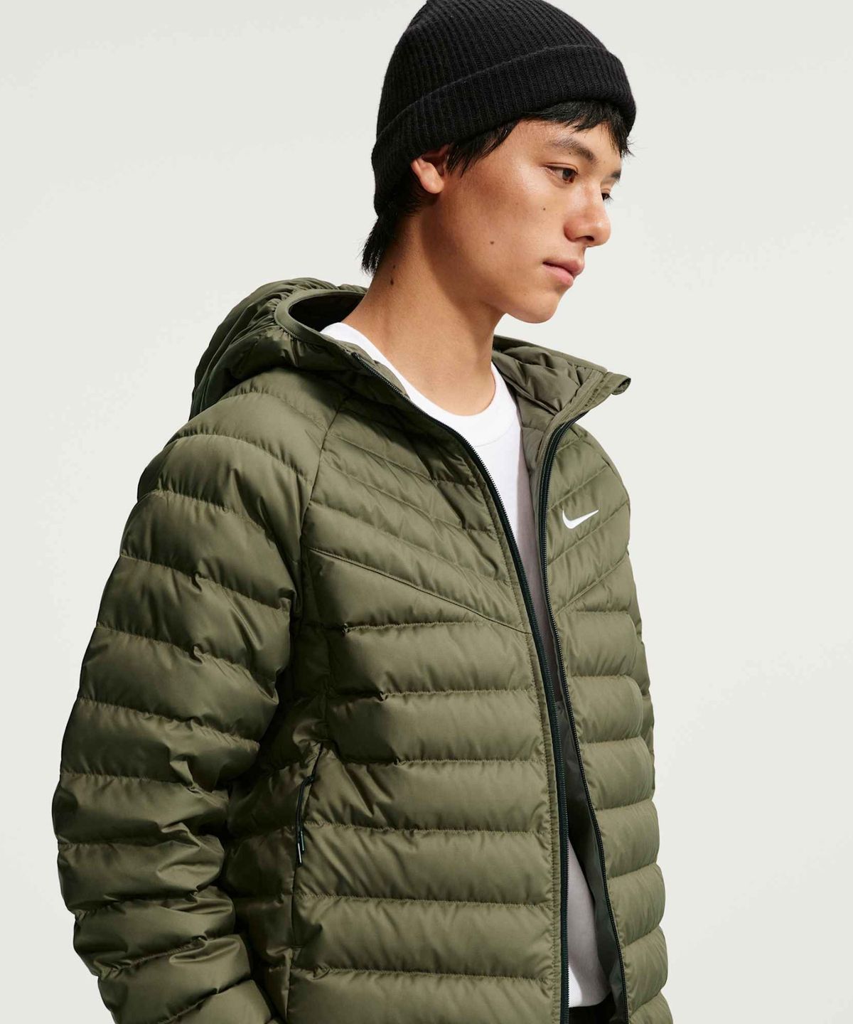 나이키(NIKE) 윈드러너 경량 다운 마이크로채널 재킷 M - 미디엄 올리브:화이트 / JA0742-222