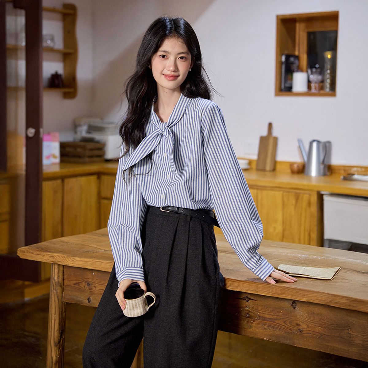 랭썬(LANGSON) LS_Loose tie bow shirt