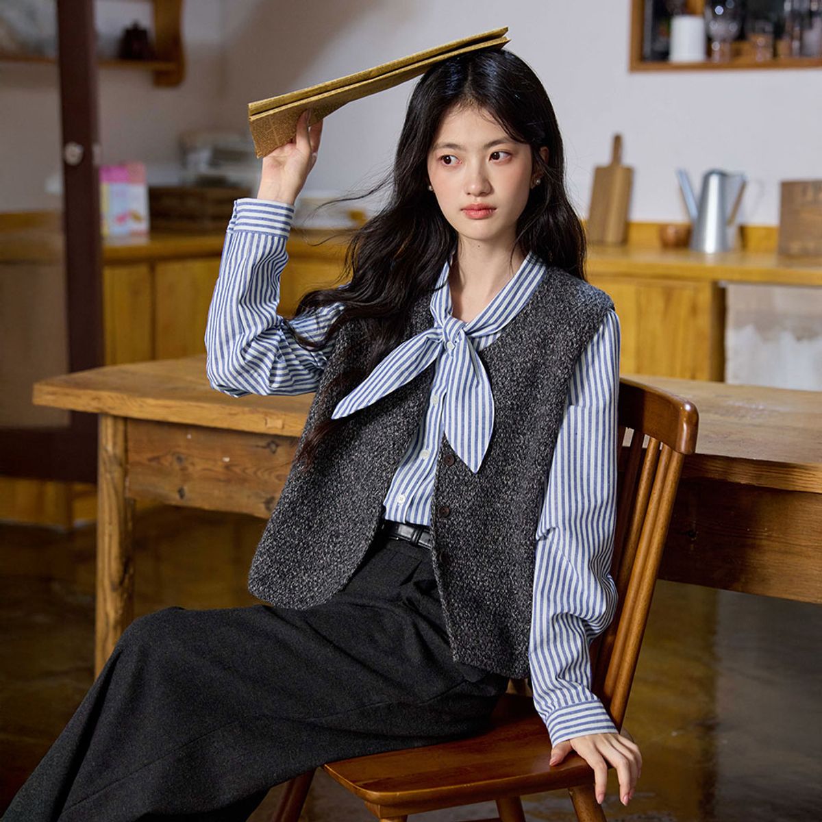 랭썬(LANGSON) LS_Petite loose v-neck vest
