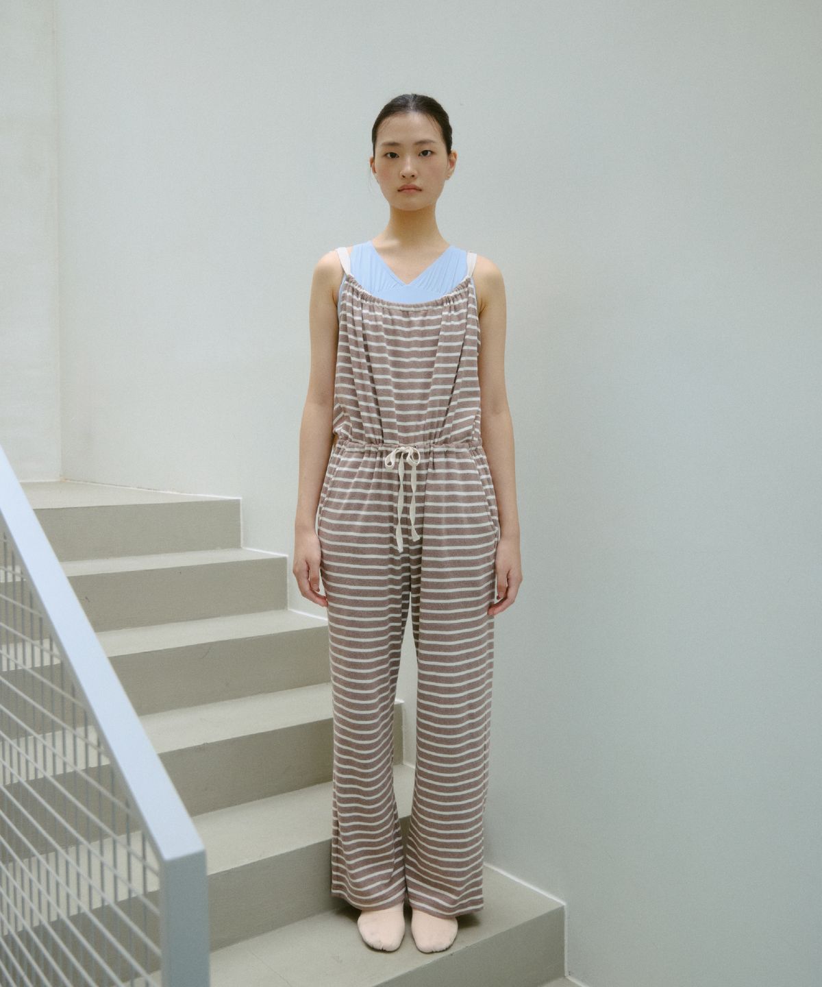 큐피도(KUPIDO) Momo Stripe Full Romper _ Beige