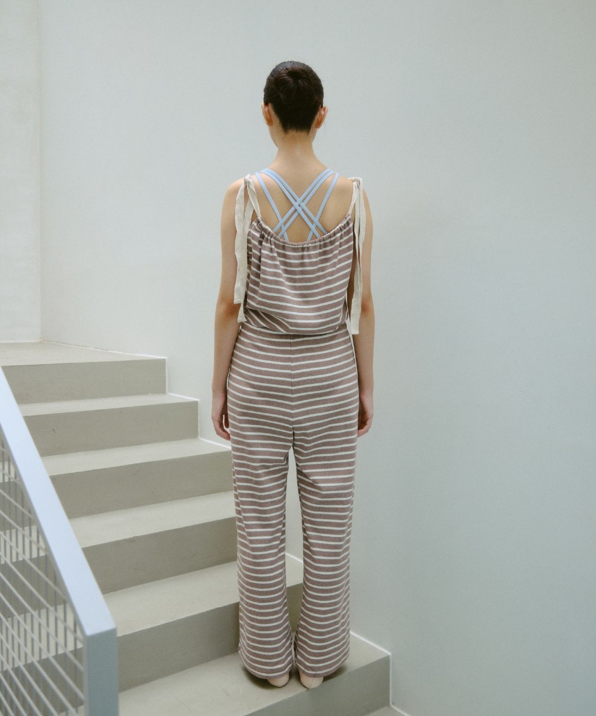 큐피도(KUPIDO) Momo Stripe Full Romper _ Beige