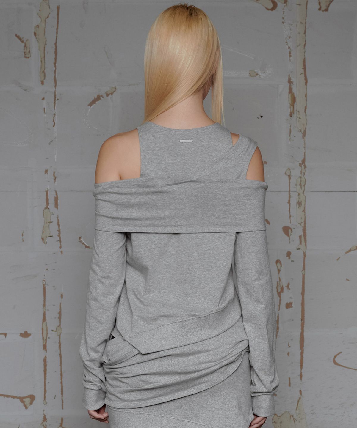 락케이크(ROCKCAKE) Draped Overlay Sweatshirt - Gray