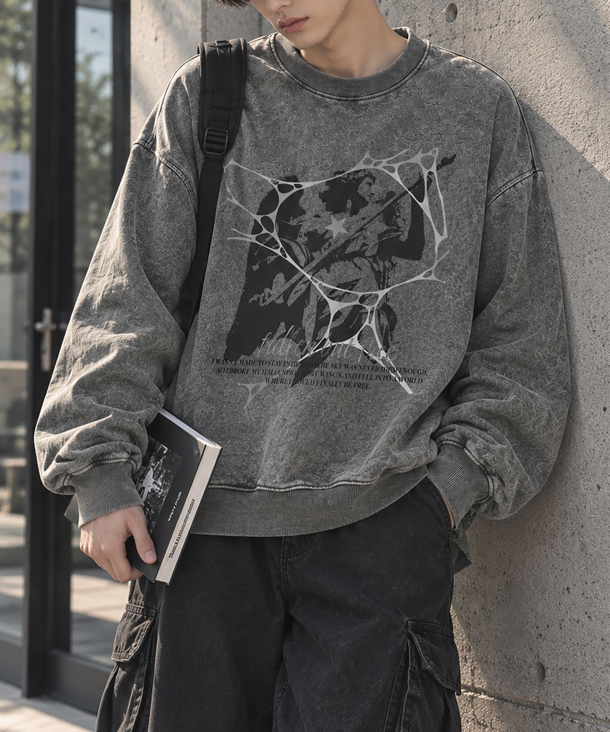 도톤(DOTON) FALLEN BUT FREE ACID SWEATSHIRT (Black)