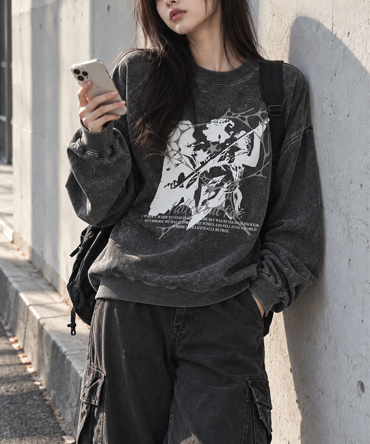 도톤(DOTON) FALLEN BUT FREE ACID SWEATSHIRT (Grey)