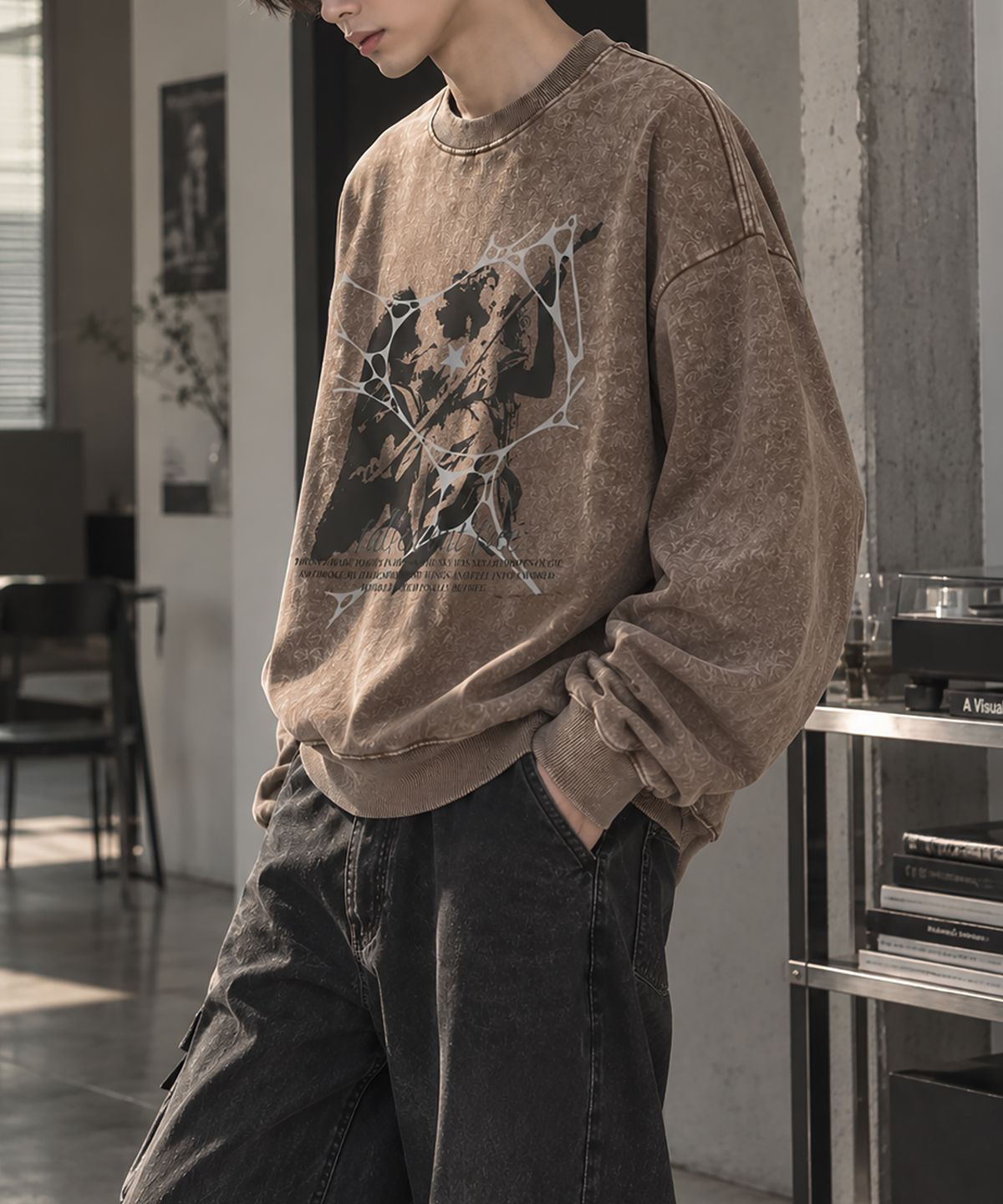 도톤(DOTON) FALLEN BUT FREE ACID SWEATSHIRT (Brown)