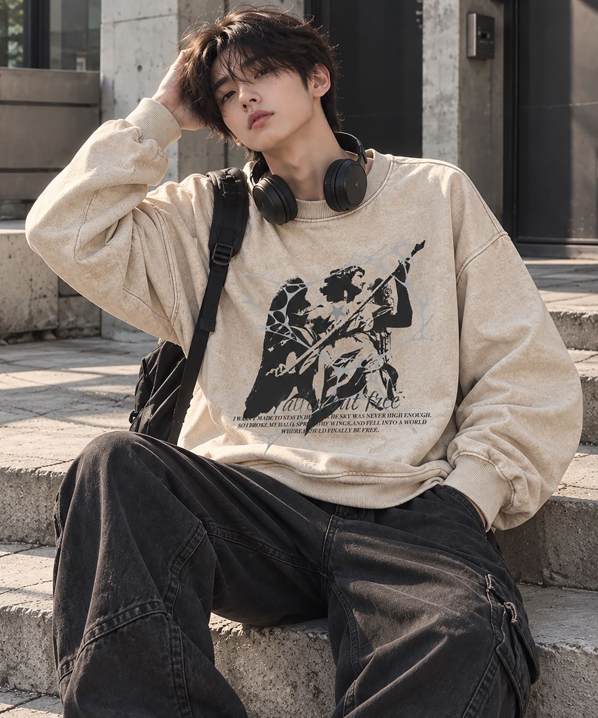 도톤(DOTON) FALLEN BUT FREE ACID SWEATSHIRT (Brown)