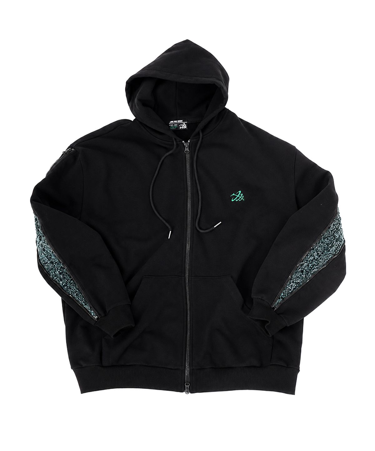 본프롬바이너리(BORNFROMBINARY) Hidden sleeve zip-up hoodie (Black)
