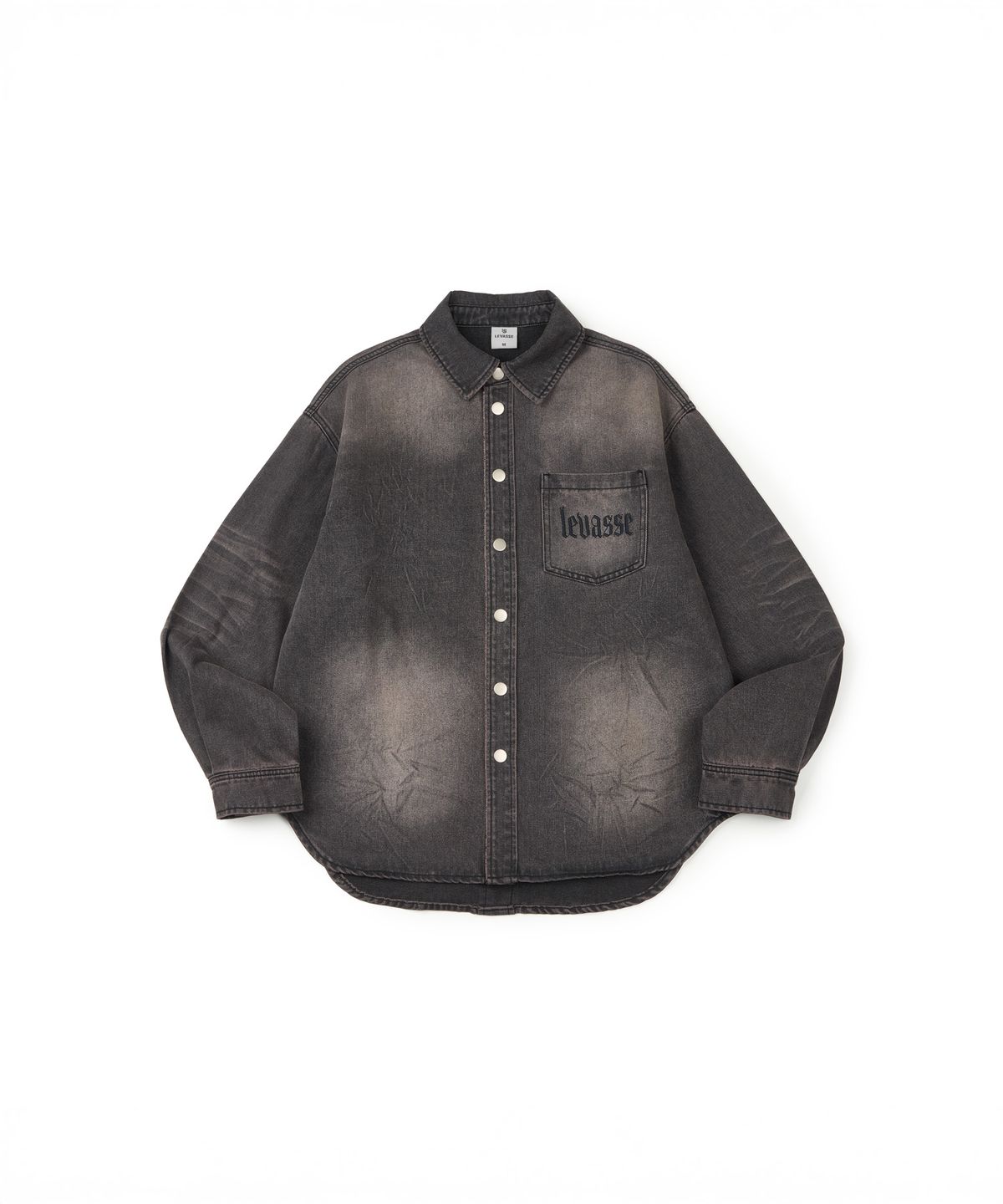 르바세(LEVASSE) Signature Lettering Denim Shirt Jacket_Black Sand