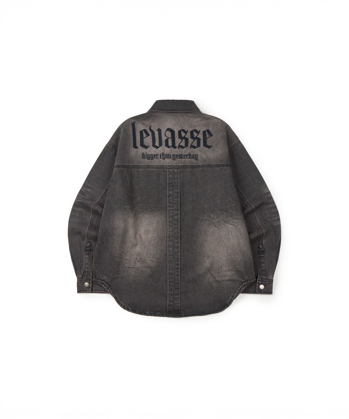 르바세(LEVASSE) Signature Lettering Denim Shirt Jacket_Black Sand