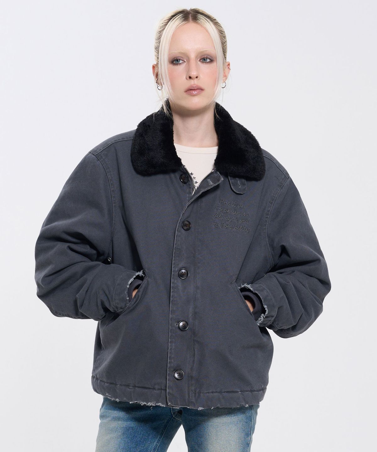 필프(PEALP) WASHED COTTON FUR COLLAR JACKET 71 (BLUE GRAY)