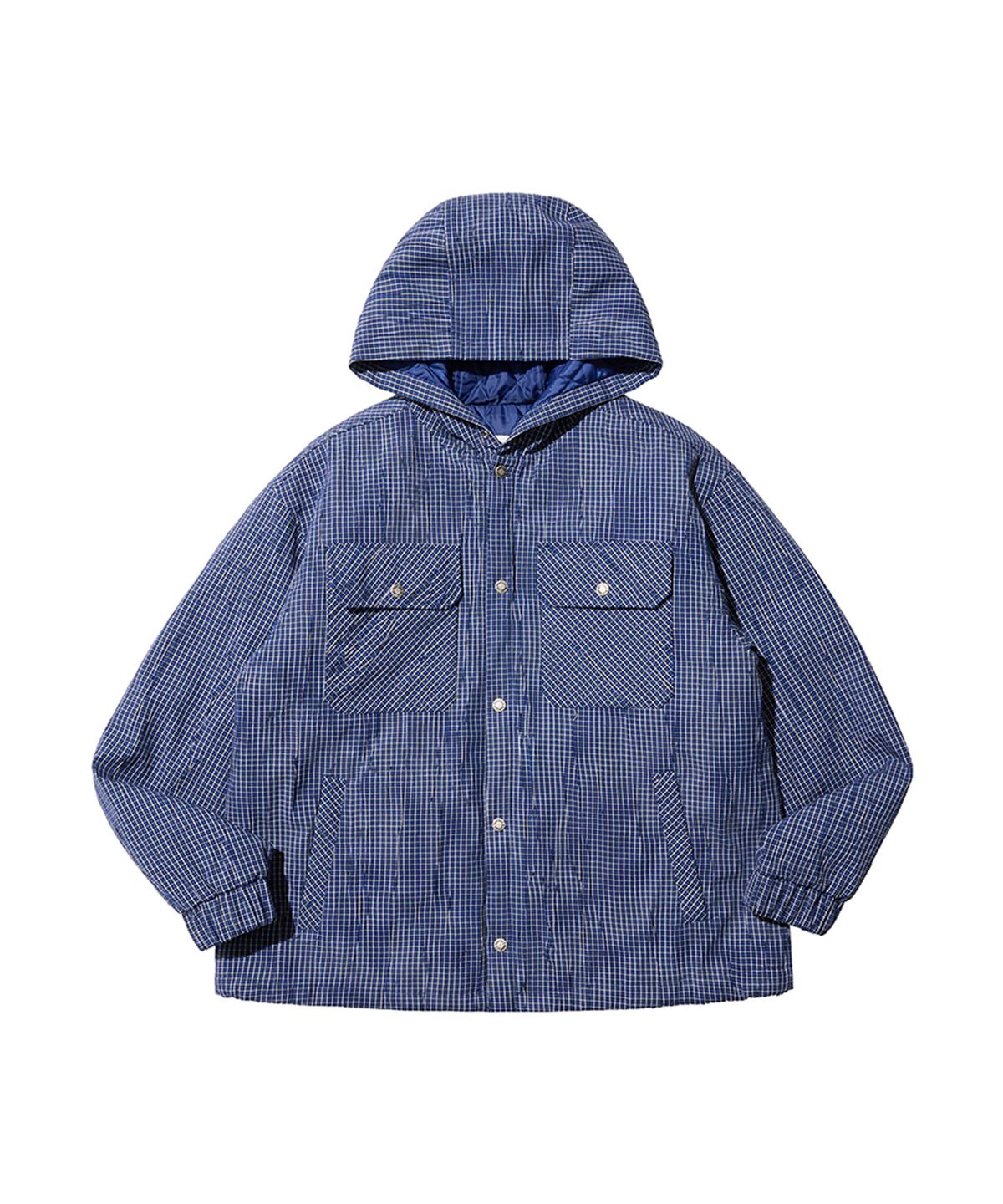 논타입(NONTYPE) PLEATED PLAID HOODED JACKET (BLUE)