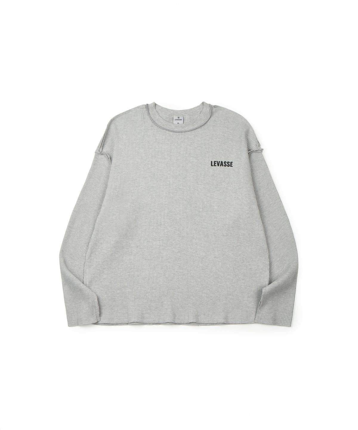 르바세(LEVASSE) Oversized Inside Out  Waffle Long Sleeve_Gray
