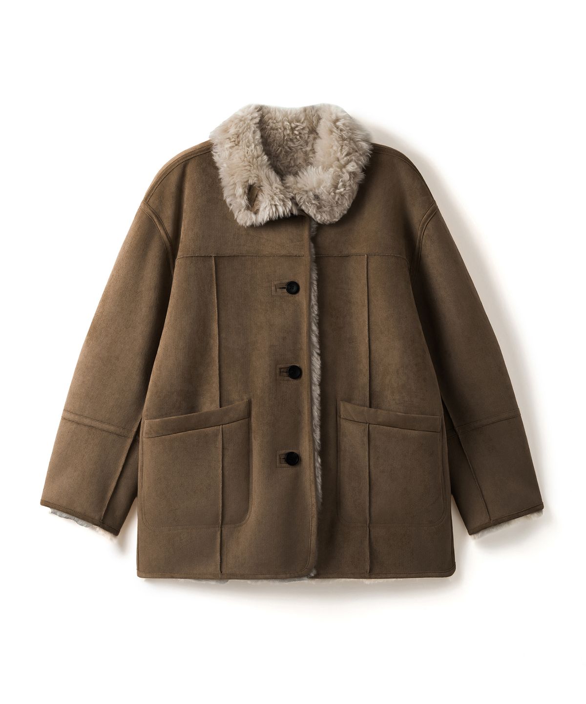 커스텀어클락 우먼(COSTUMEOCLOCK WOMAN) 스웨이드 리버시블 하프 무스탕 자켓 카멜 COWJK003CAMEL
