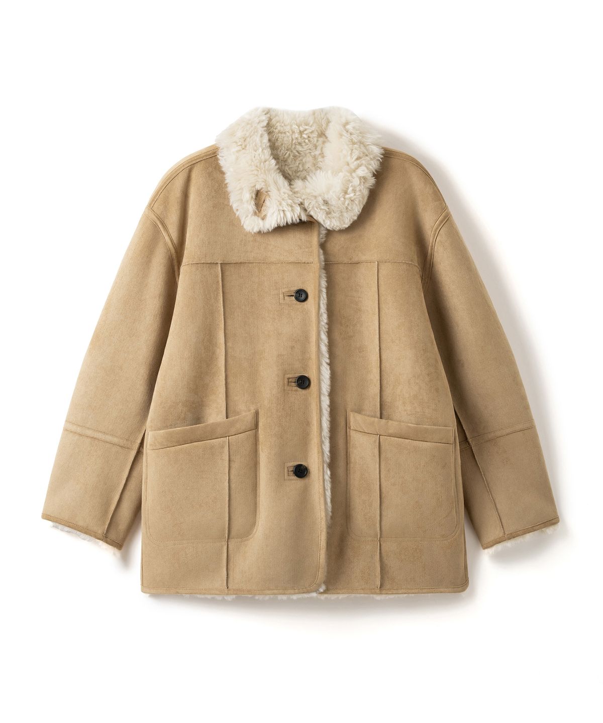 커스텀어클락 우먼(COSTUMEOCLOCK WOMAN) 스웨이드 리버시블 하프 무스탕 자켓 베이지 COWJK003BEIGE