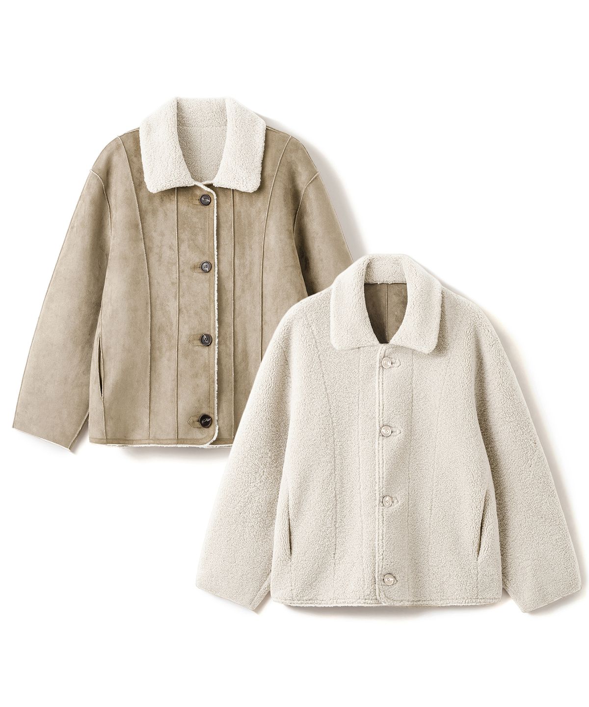 커스텀어클락 우먼(COSTUMEOCLOCK WOMAN) 스웨이드 리버시블 크롭 무스탕 자켓 라이트베이지 COWJK002LBEIGE