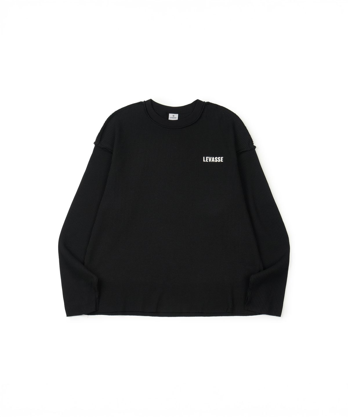 르바세(LEVASSE) Oversized Inside Out  Waffle Long Sleeve_Black
