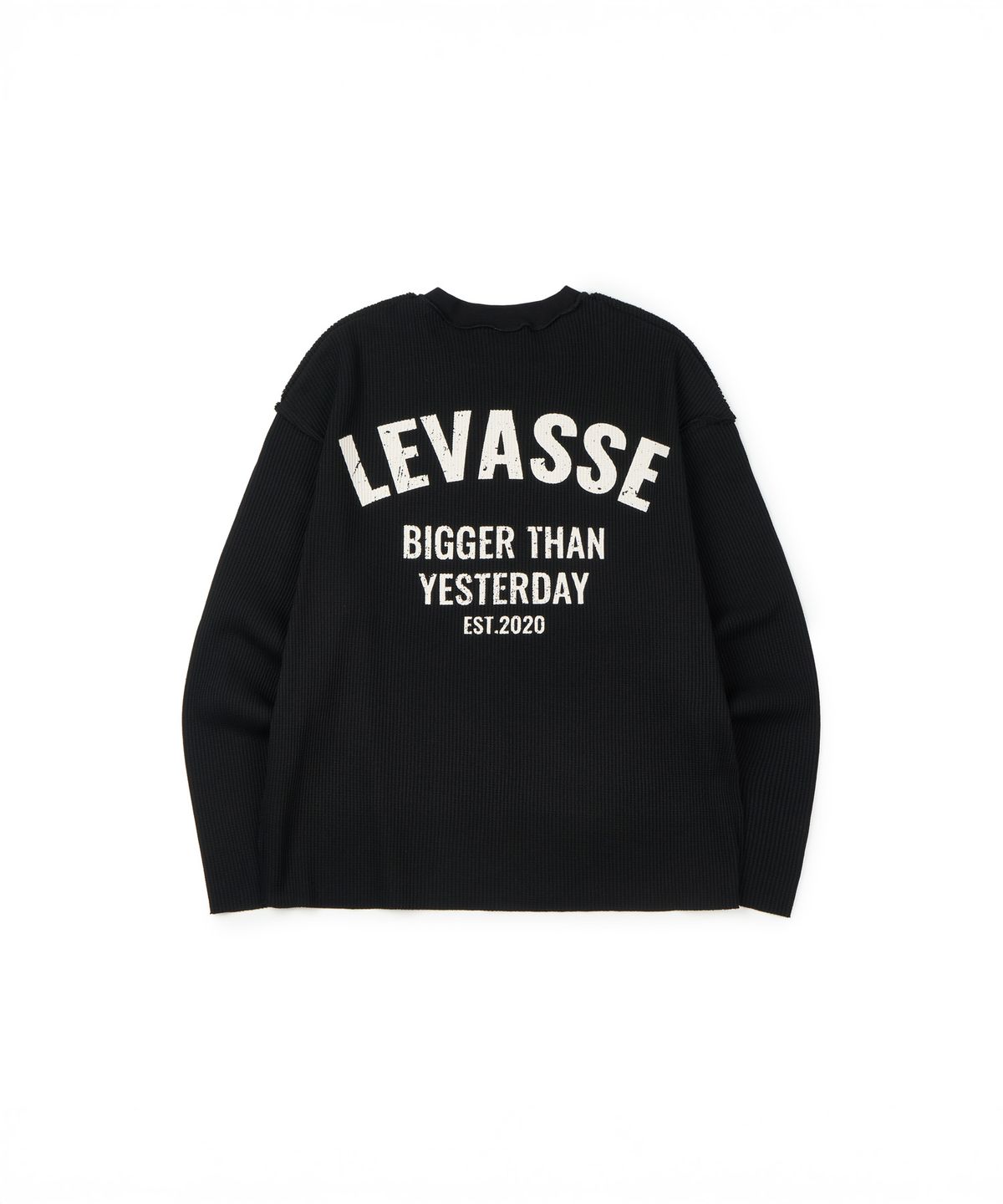 르바세(LEVASSE) Oversized Inside Out  Waffle Long Sleeve_Black