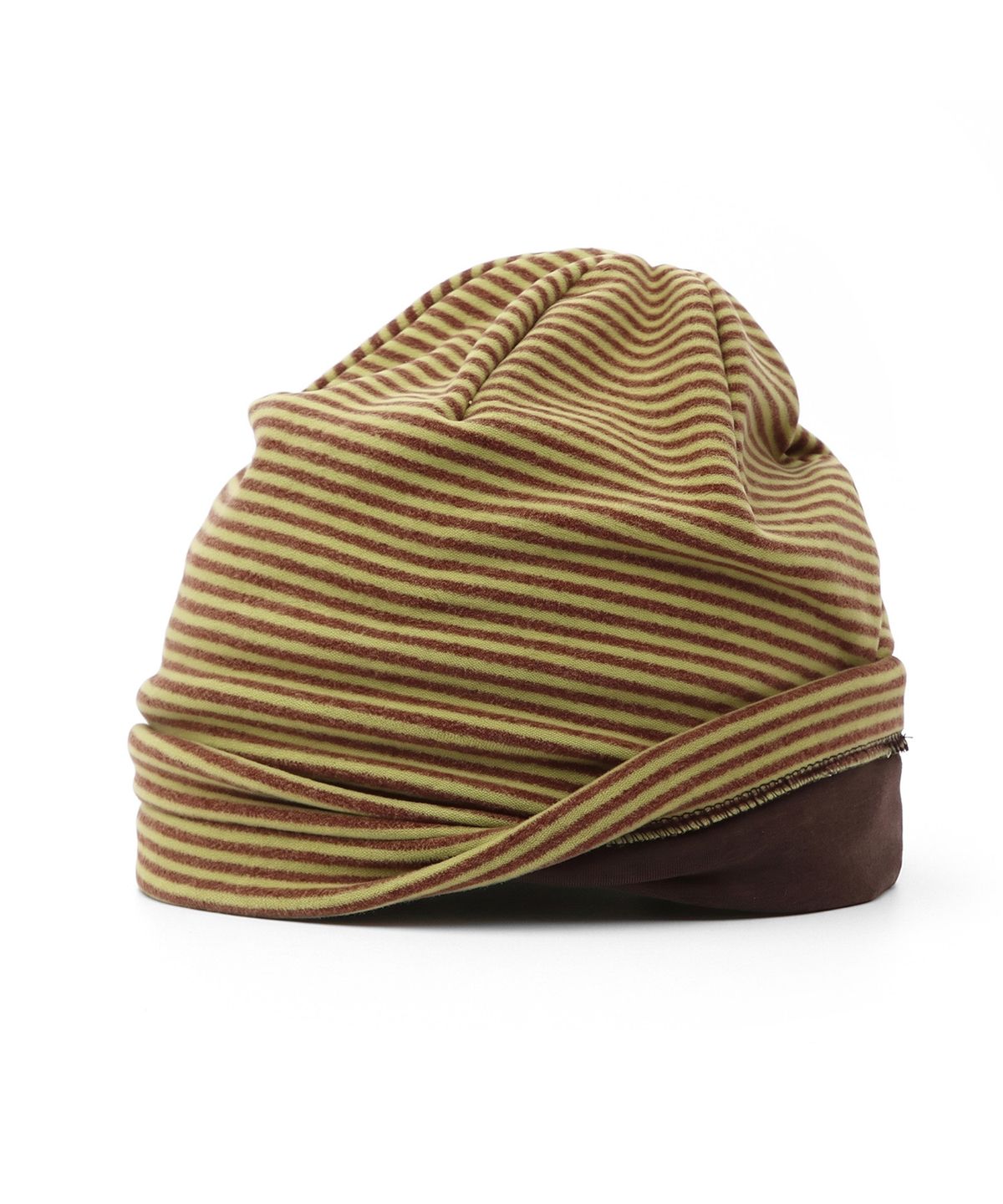 언더컨트롤(UNDERCONTROL) 플리스 겨울 스트라이프 투톤 니트 두겹 비니 TENCEL MIX LONG WINTER HAT / DUAL COLOR / OLIVE BROWN