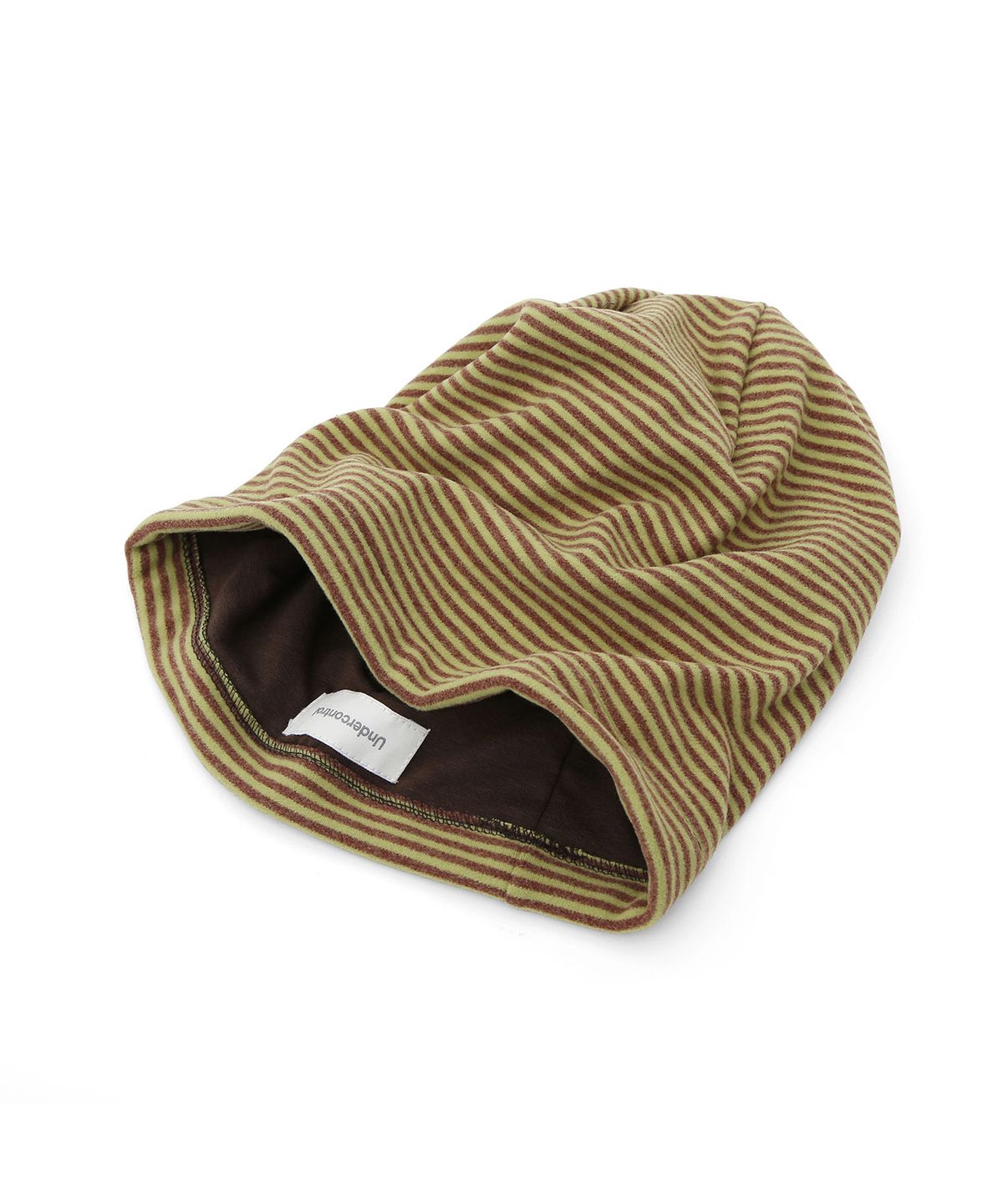 언더컨트롤(UNDERCONTROL) 플리스 겨울 스트라이프 투톤 니트 두겹 비니 TENCEL MIX LONG WINTER HAT / DUAL COLOR / OLIVE BROWN