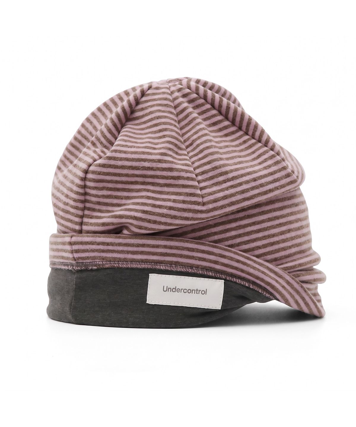언더컨트롤(UNDERCONTROL) 플리스 겨울 스트라이프 투톤 니트 두겹 비니 TENCEL MIX LONG WINTER HAT / DUAL COLOR / PINK KHAKI
