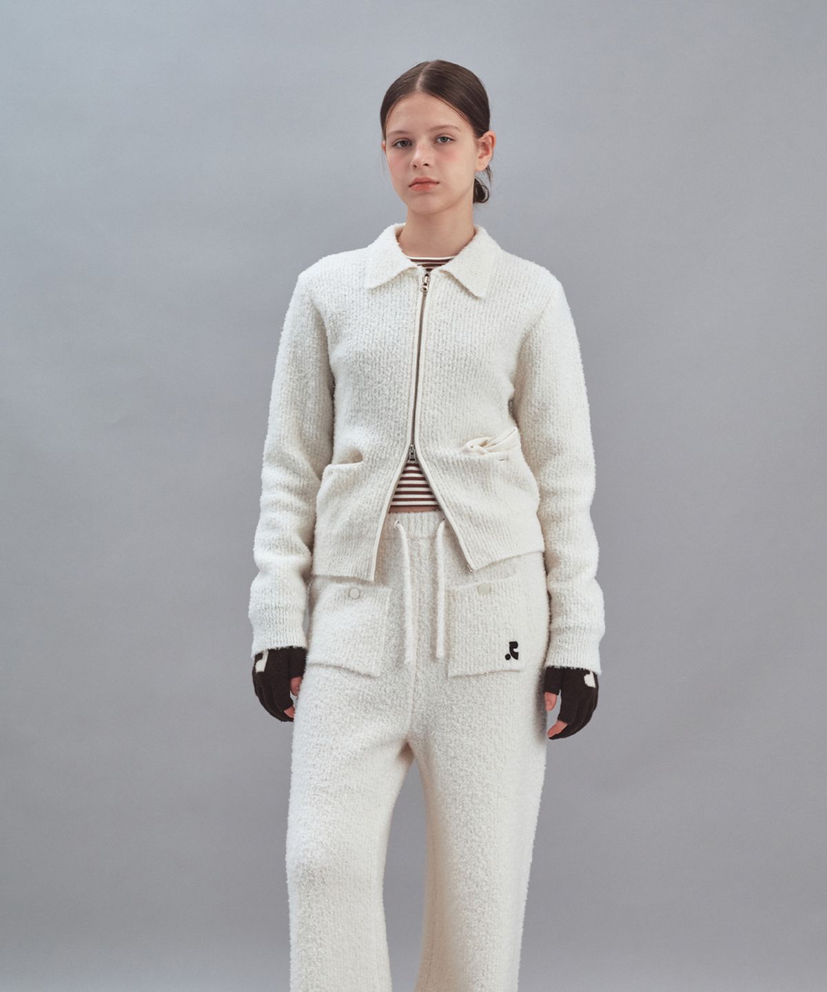 레스트앤레크레이션(REST&RECREATION) BOUCLE KNIT ZIP-UP JACKET - IVORY