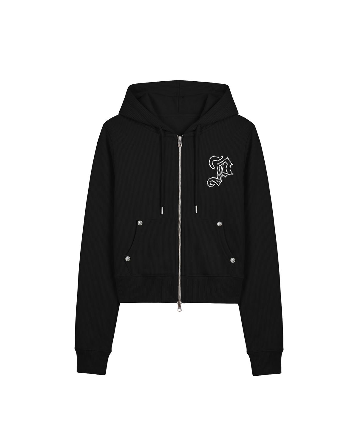 파시온(PASION) 엠블럼 글리터 후드집업_블랙 Emblem Glitter Hood Zip-Up_Black